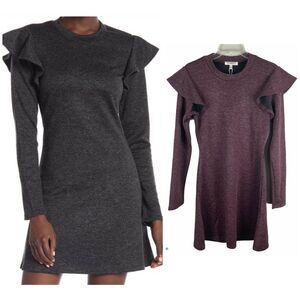 Free Generation NWT Burgundy Ruffle Shoulder Sheath Jersey Dress Size Medium